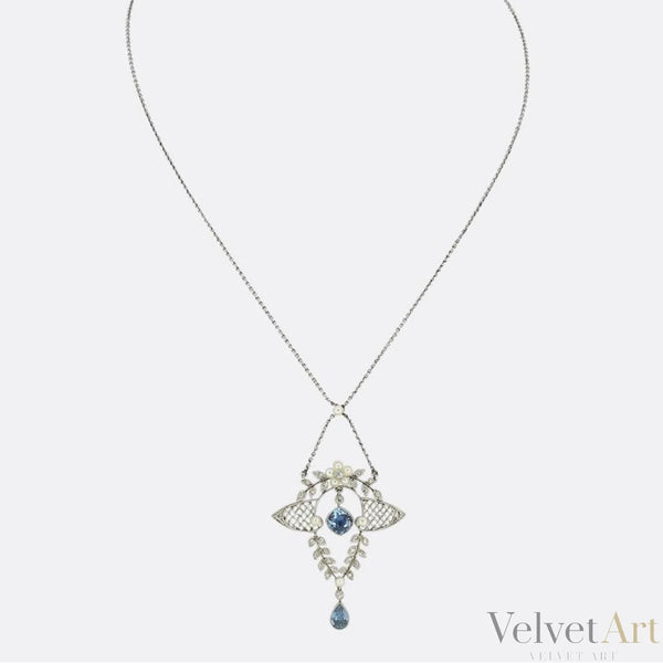 Collar de Aguamarina, Perlas y Diamantes | Estilo Eduardiano, 1900