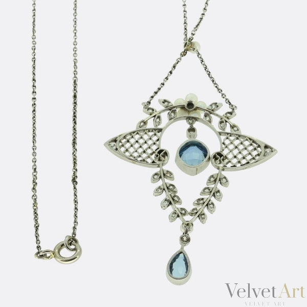 Collar de Aguamarina, Perlas y Diamantes | Estilo Eduardiano, 1900