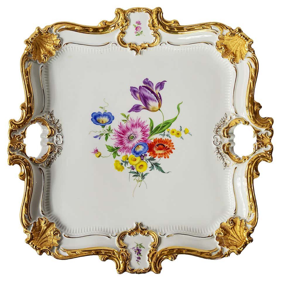 Plato de Porcelana Dorada Meissen Pintado a Mano