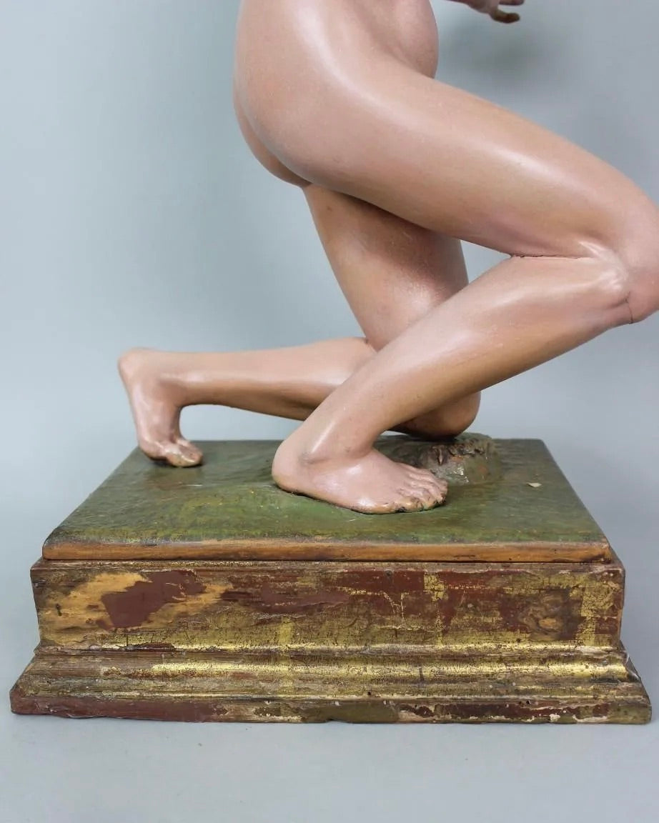 Círculo de Giuseppe Sanmartino | Escultura Napolitana en Madera Tallada y Policromada, Siglo XVIII