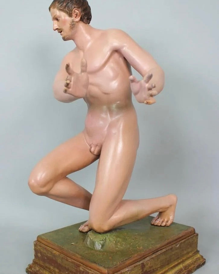 Círculo de Giuseppe Sanmartino | Escultura Napolitana en Madera Tallada y Policromada, Siglo XVIII