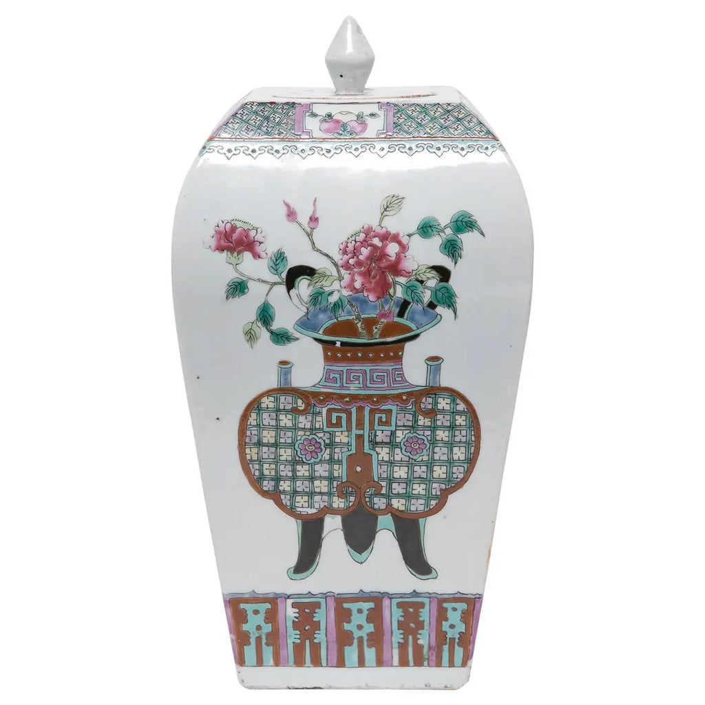 Jarra Cuadrada de Jengibre | Famille Rose, Finales Dinastía Qing (1900)