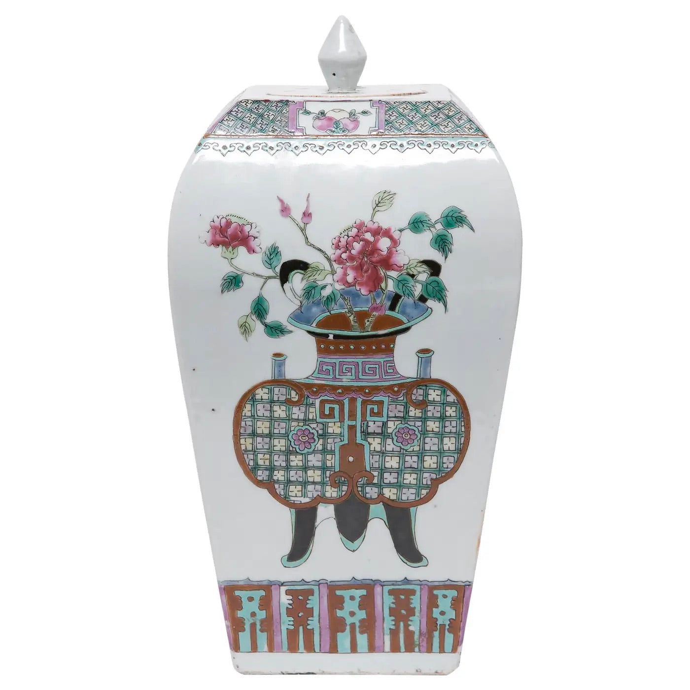 Jarra Cuadrada de Jengibre | Famille Rose, Finales Dinastía Qing (1900)