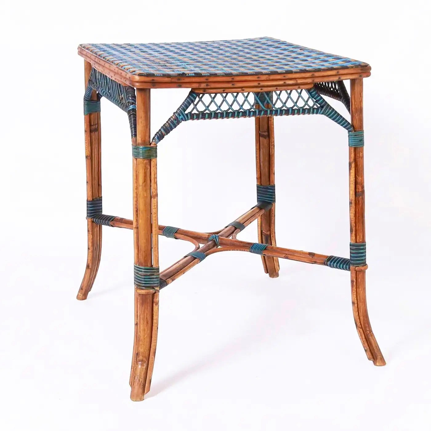 Mesa Francesa de Bambú y Junco Tejido de los Años 50