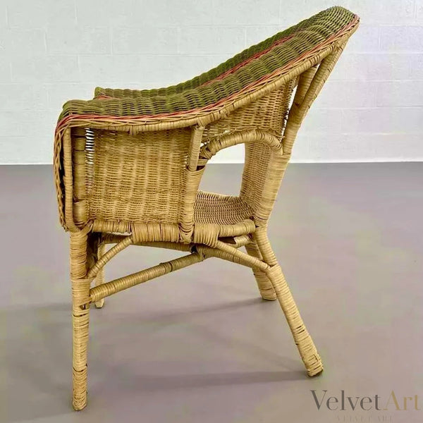 Sillón de Ratán y Mimbre con Rebordes Verdes y Rojos