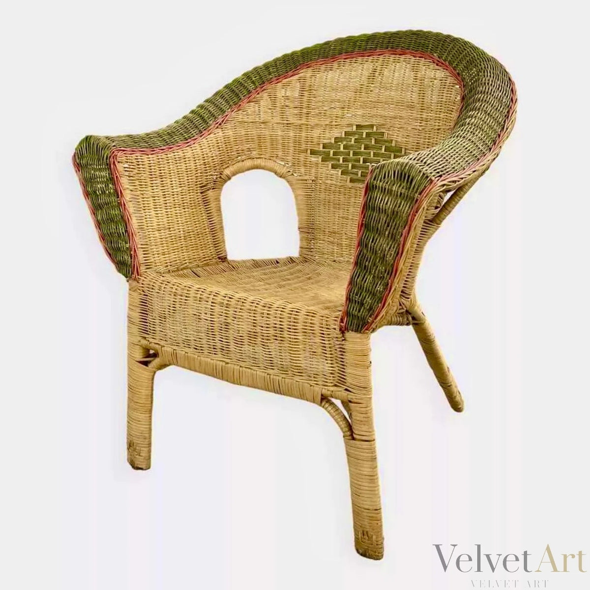 Sillón de Ratán y Mimbre con Rebordes Verdes y Rojos