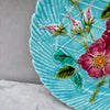 Plato de Mayólica Francesa Aguamarina Rosa Silvestre Sarreguemines de 1890