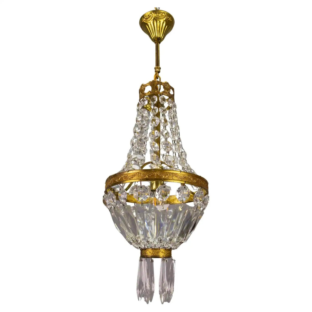 Araña de Latón y Cristal Estilo Imperio Francés, Año 1950