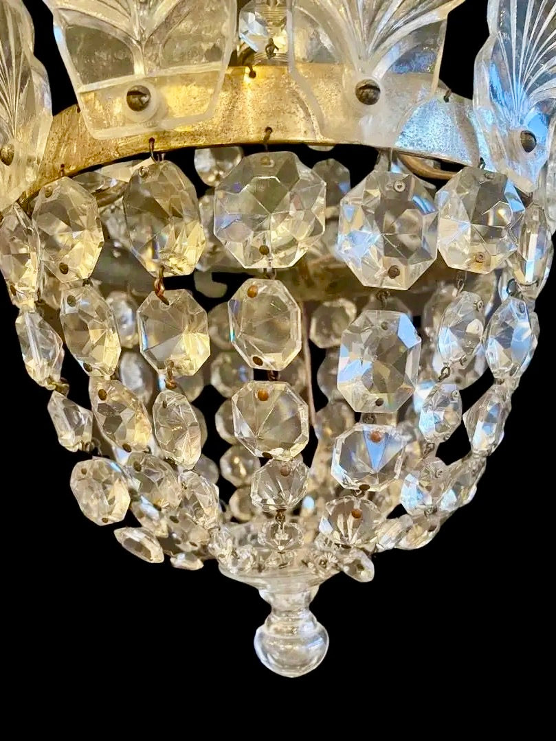 Araña de Cristal Francesa con Detalles de Hojas, 1920