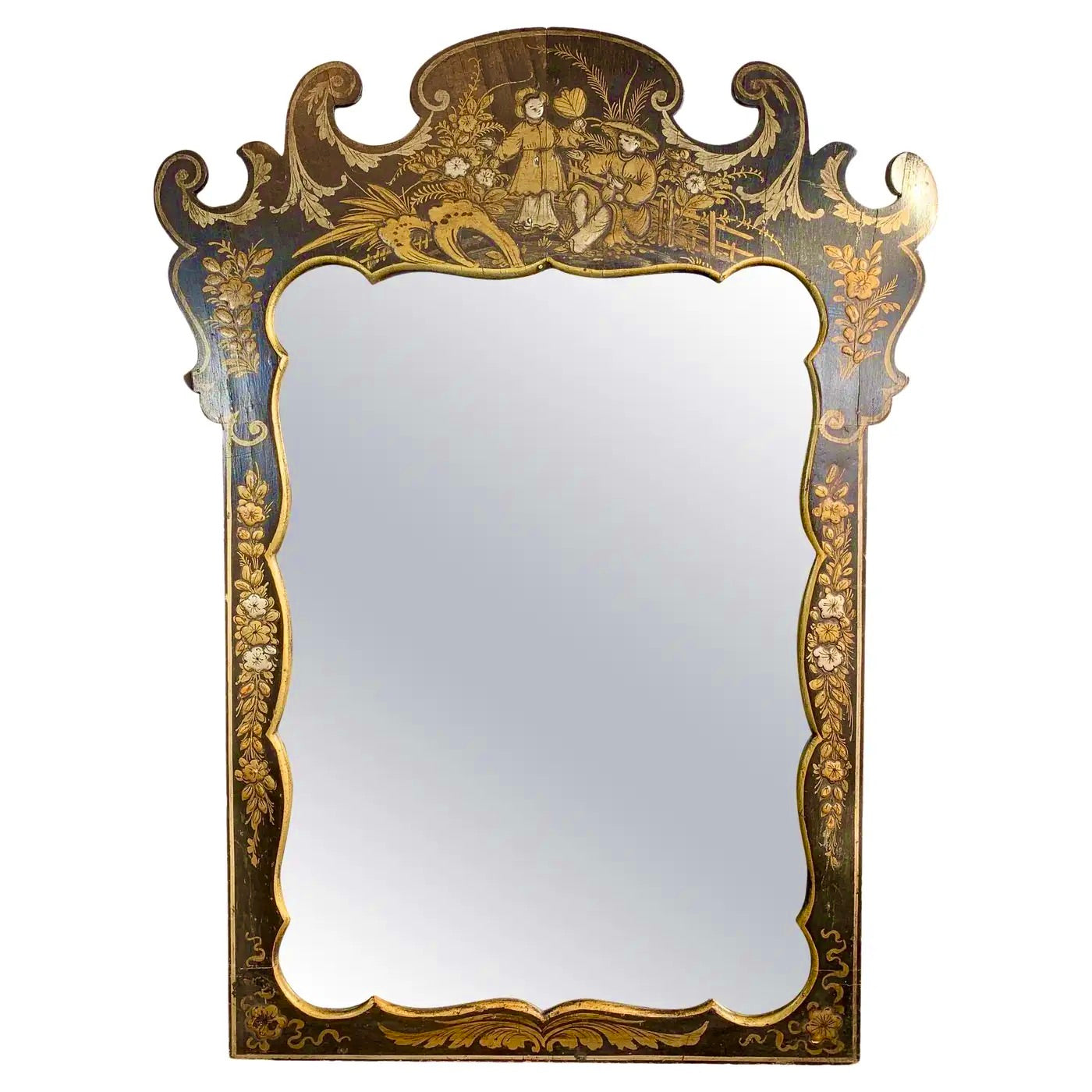 Espejo Francés Chinoiserie Lacado en Negro | Estilo Napoleón III | Siglo XIX