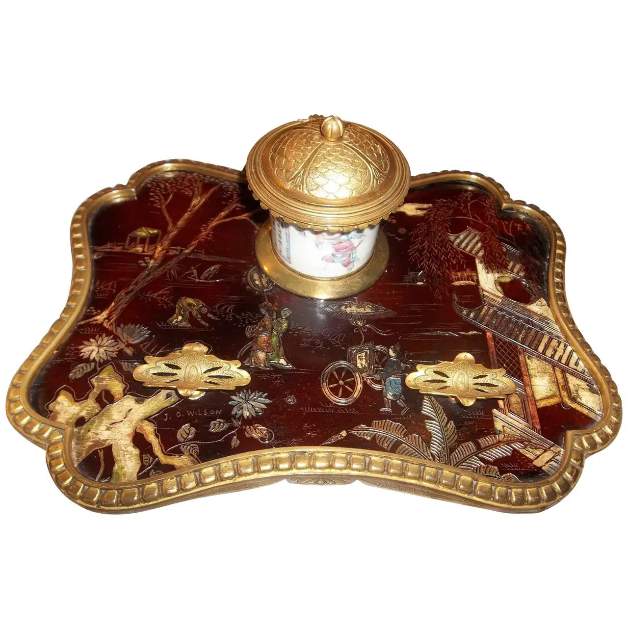 Tintero Chinoiserie Lacado Estilo Luis XV, 1860