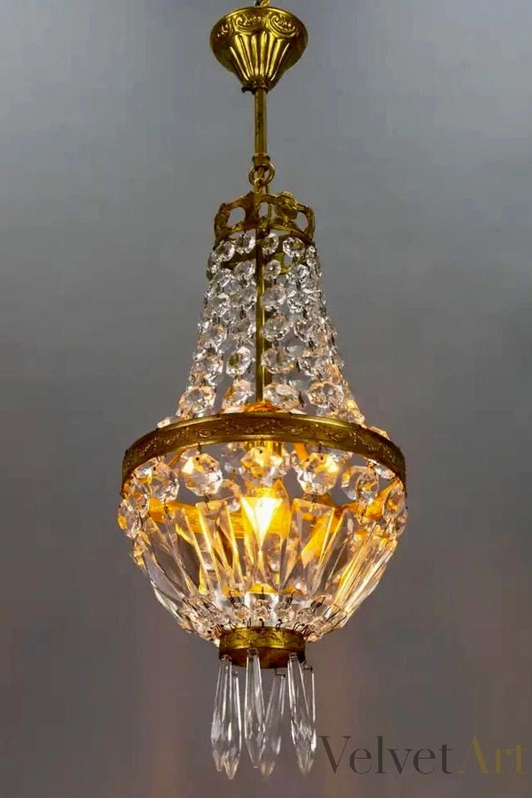 Araña de Latón y Cristal Estilo Imperio Francés, Año 1950