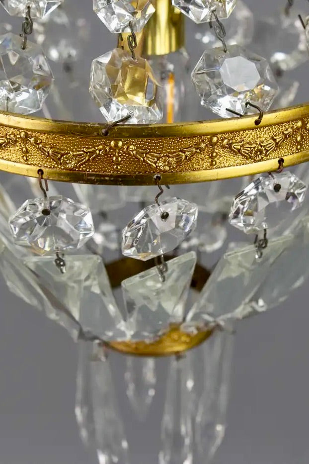 Araña de Latón y Cristal Estilo Imperio Francés, Año 1950