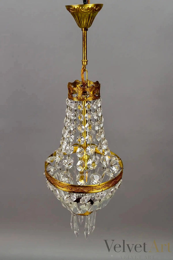 Araña de Latón y Cristal Estilo Imperio Francés, Año 1950
