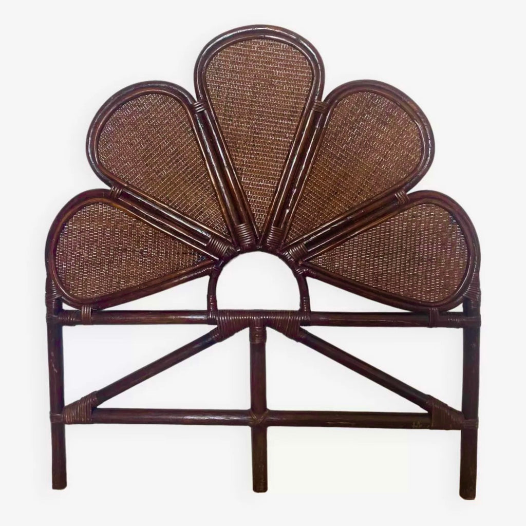 Cabecero de Ratán Marrón con Forma de Flor
