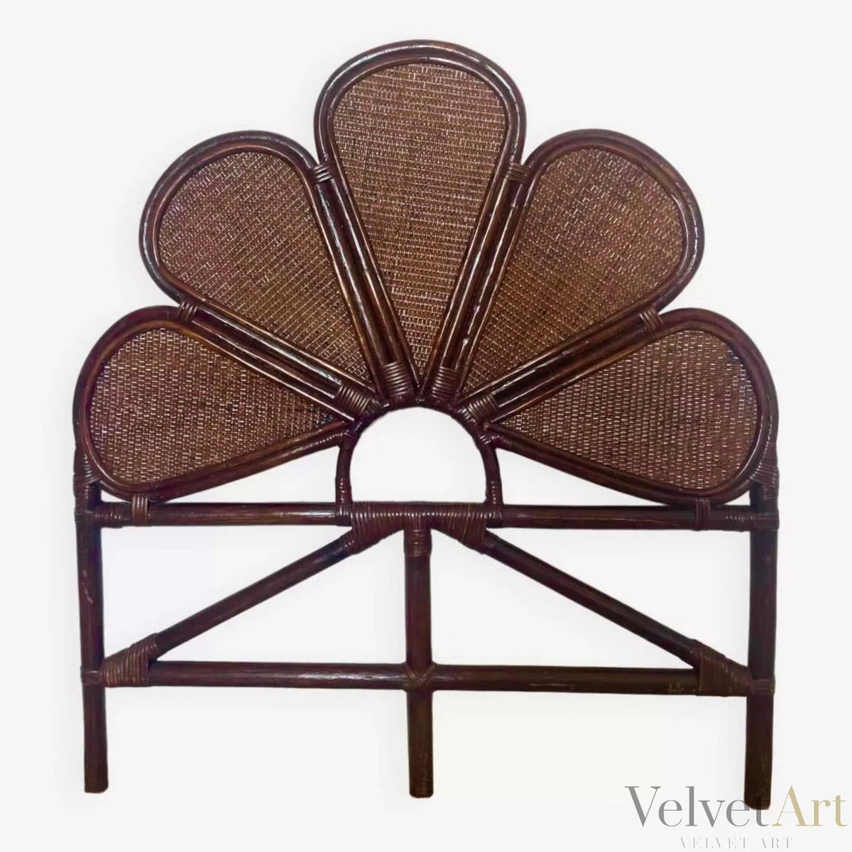 Cabecero de Ratán Marrón con Forma de Flor
