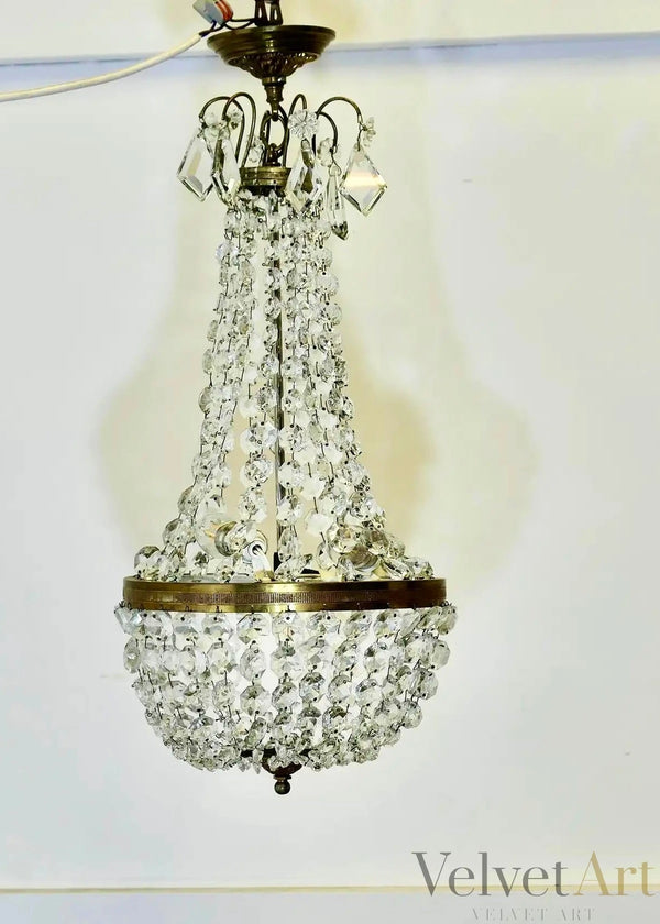 Araña de Estilo Imperio Francés en Cristal y Latón, 1930