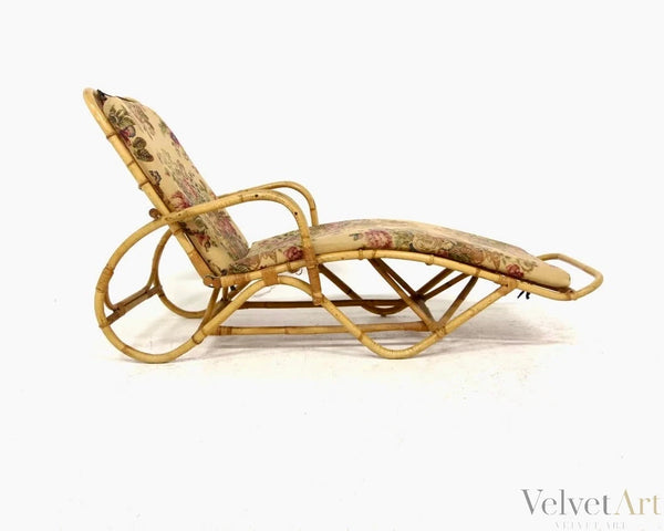 Chaise Longue de Ratán y Mimbre Plegable, Suecia, Años 60