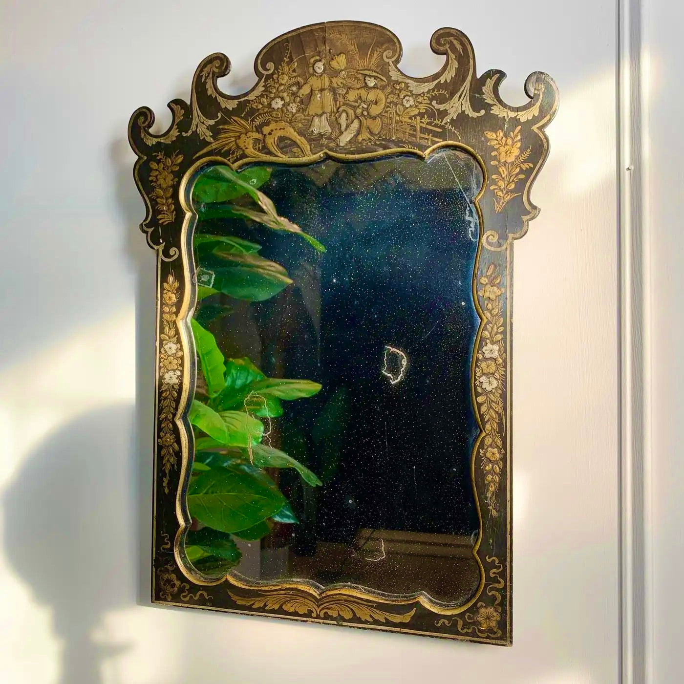 Espejo Francés Chinoiserie Lacado en Negro | Estilo Napoleón III | Siglo XIX