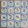 16 Azulejos Delft Holandeses Policromados, con Flores y Pájaros | Siglo XVIII-XIX