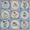 16 Azulejos Delft Holandeses Policromados, con Flores y Pájaros | Siglo XVIII-XIX