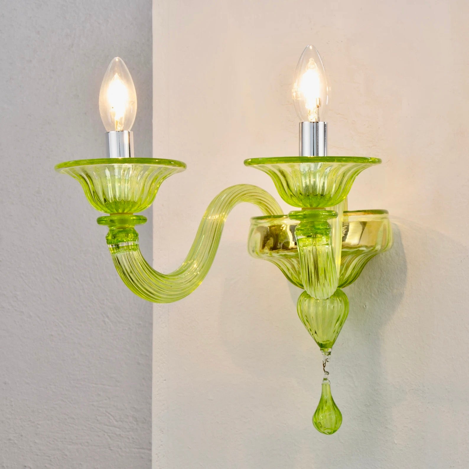 Aplique de Cristal de Murano Verde | Italia, Años 50