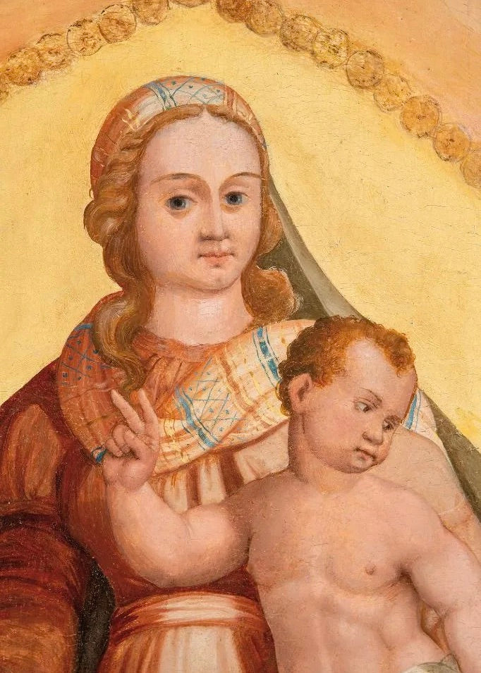 La Virgen del Rosario con Santo Domingo y Santa Catalina | Escuela Castellana, Siglo XVI