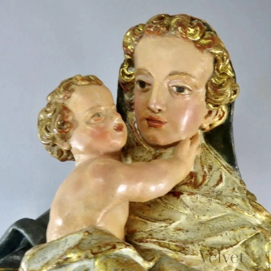Escuela Valenciana, Siglo XVII | Virgen con Niño | Talla en Madera Dorada