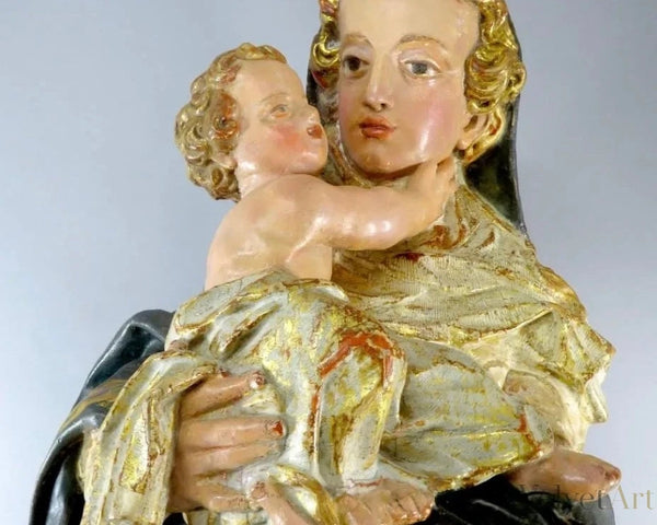 Escuela Valenciana, Siglo XVII | Virgen con Niño | Talla en Madera Dorada