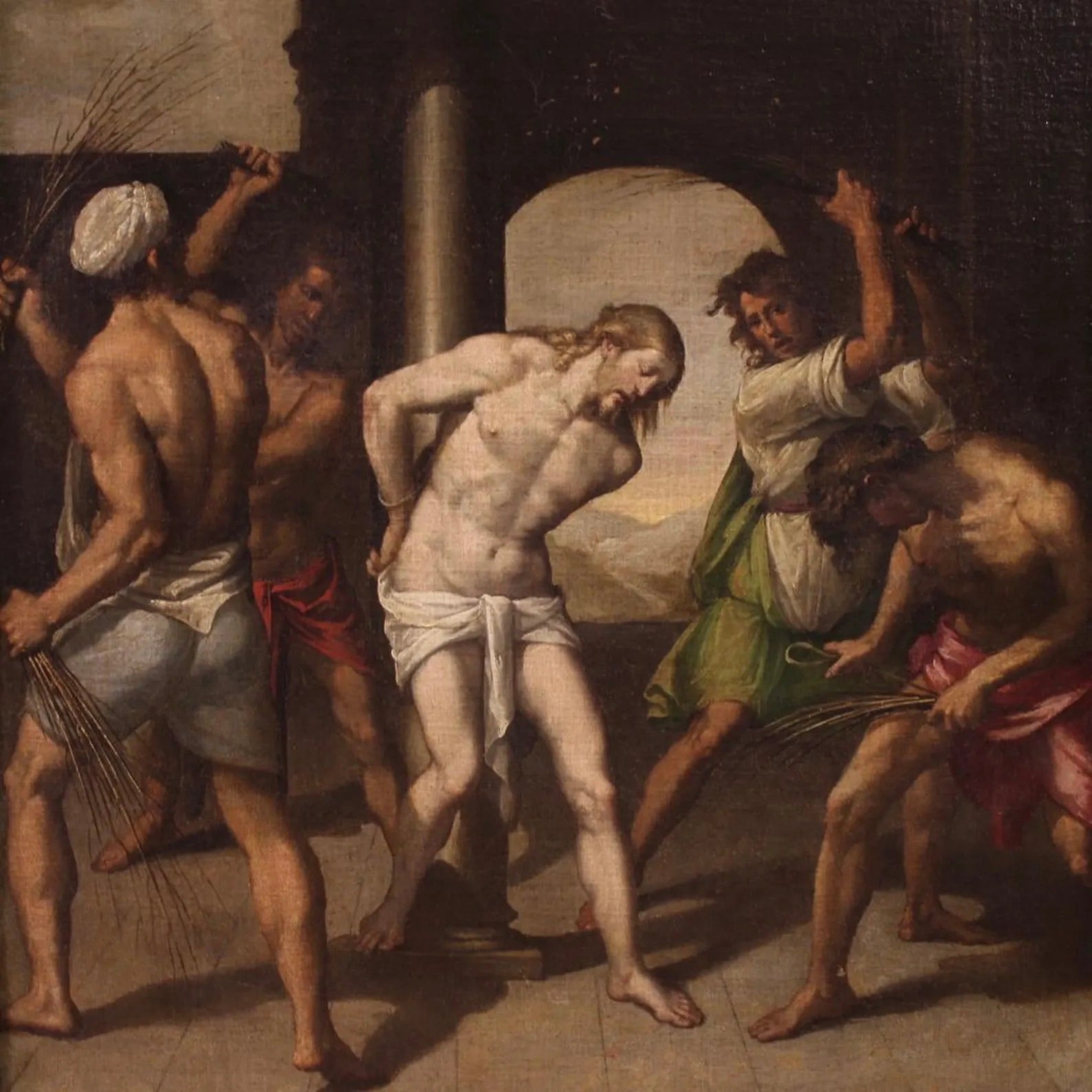 Escuela Emiliana, Siglo XVII | “La Flagelación de Cristo” | Óleo sobre lienzo