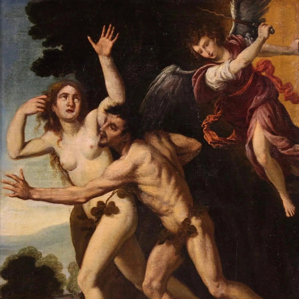 Escuela Italiana, Siglo XVII | “La Expulsión de Adán y Eva del Jardín del Edén”