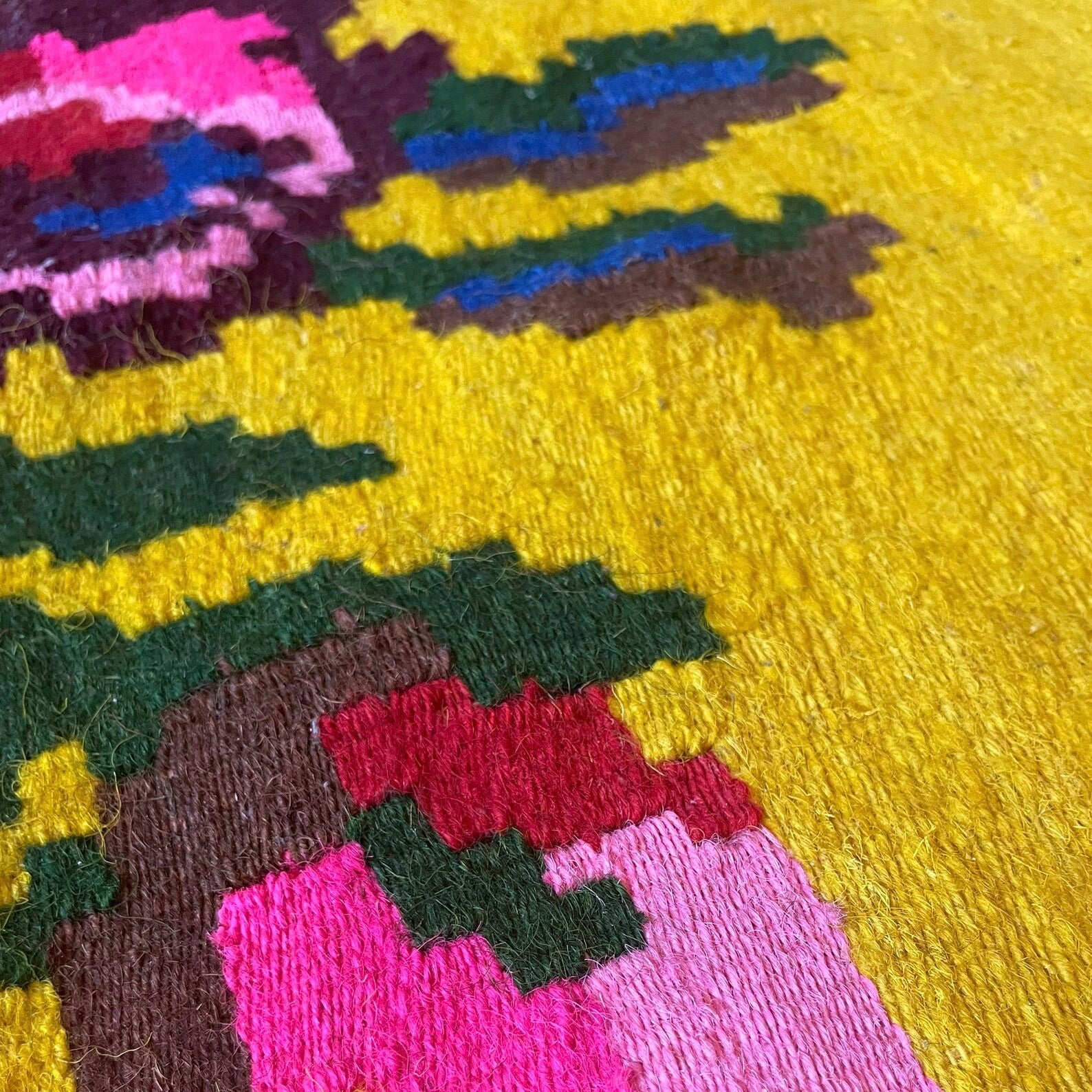 Alfombra Rumana de Lana Tejida en Transilvania Años 50