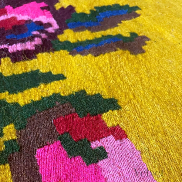 Alfombra Rumana de Lana Tejida en Transilvania Años 50