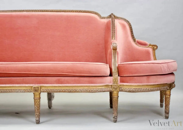 Sillón Francés Conversacional del Siglo XIX en Terciopelo Rosa