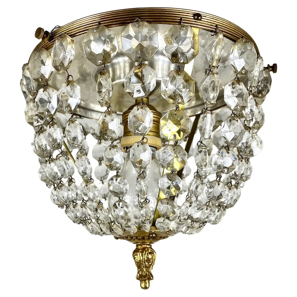 Lámpara de Techo Francesa de Latón y Cristal, 1960