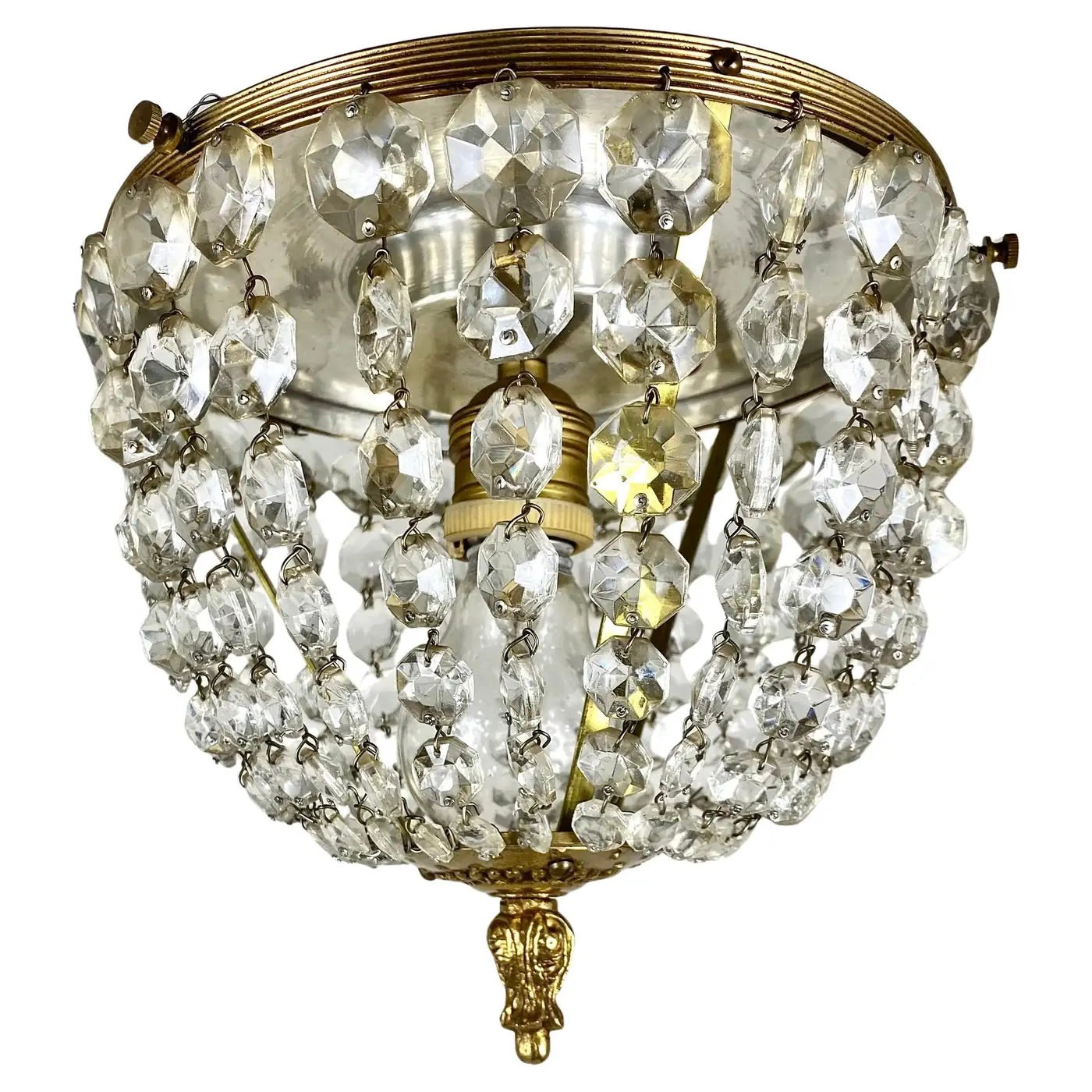Lámpara de Techo Francesa de Latón y Cristal, 1960
