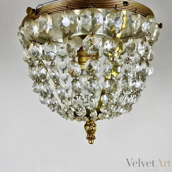 Lámpara de Techo Francesa de Latón y Cristal, 1960
