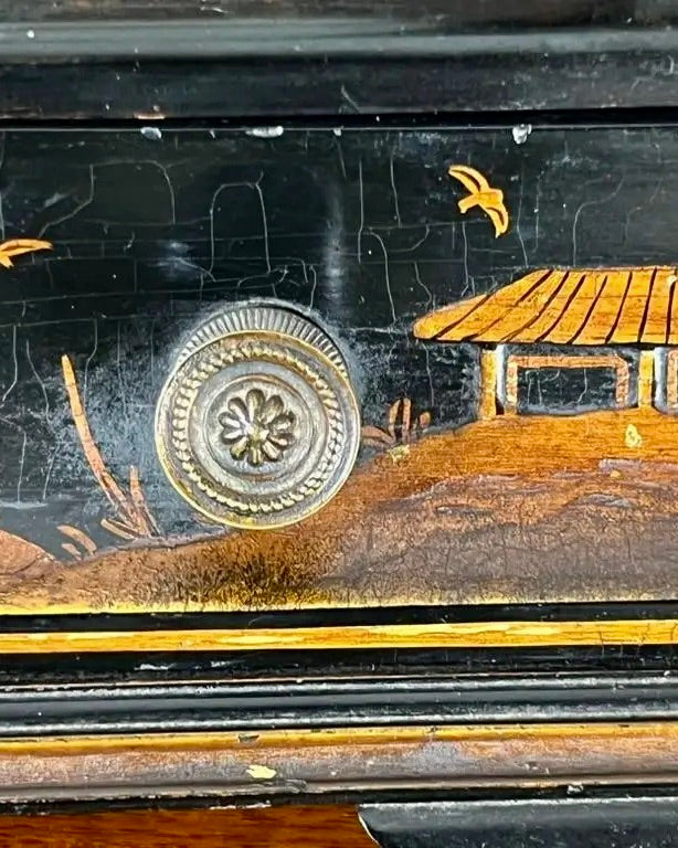 Espejo Vestidor Chinoiserie Lacado en Negro, Finales del Siglo XIX