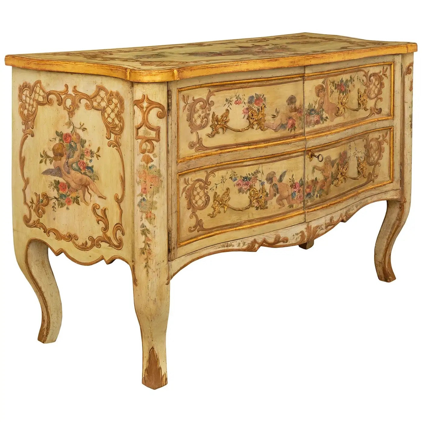 Arcón Italiano Luis XV del Siglo XVIII | Decoración de Querubines y Ormolu