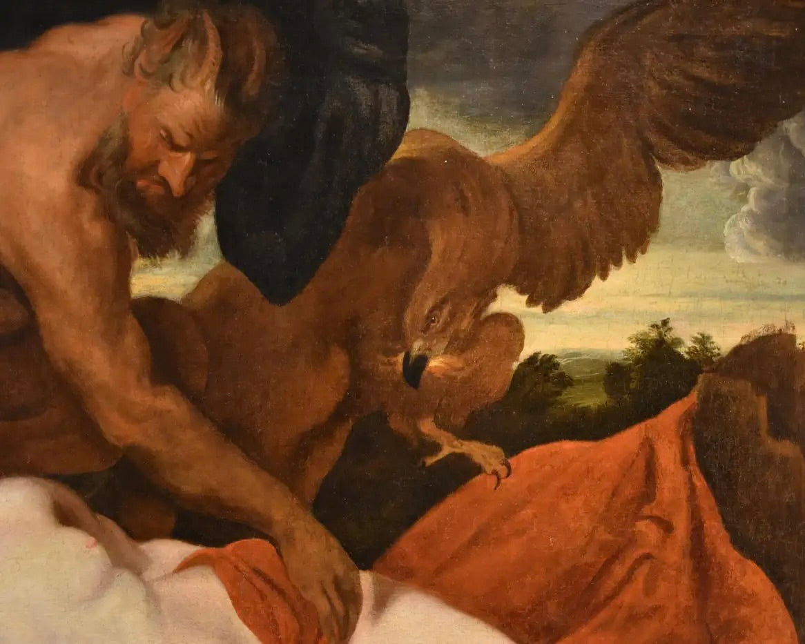 Círculo de Van Dyck: "Júpiter y Antíope" | Óleo Flamenco del Siglos XVII-XVIII