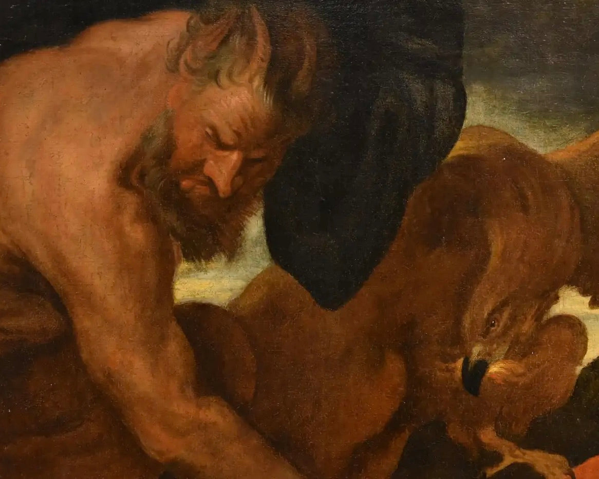 Círculo de Van Dyck: "Júpiter y Antíope" | Óleo Flamenco del Siglos XVII-XVIII