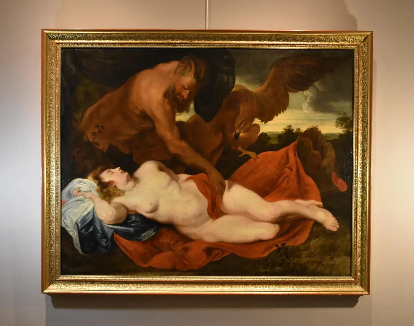 Círculo de Van Dyck: "Júpiter y Antíope" | Óleo Flamenco del Siglos XVII-XVIII