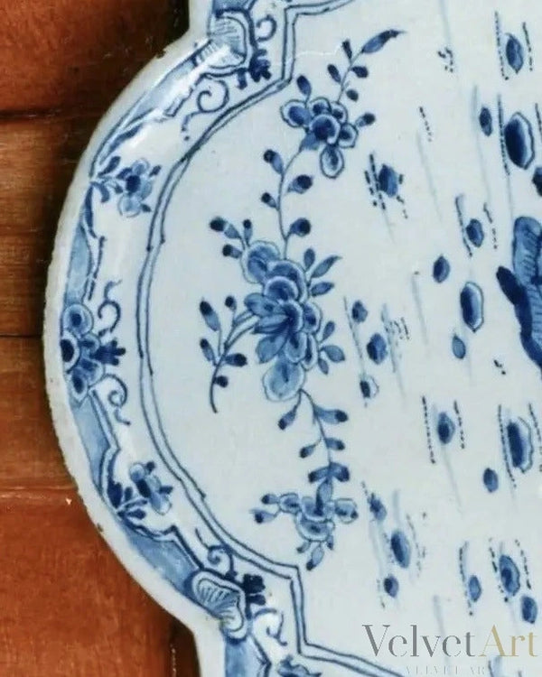 Cartela de Delft con Dama en Jardín Chinoiserie (1750–1775)