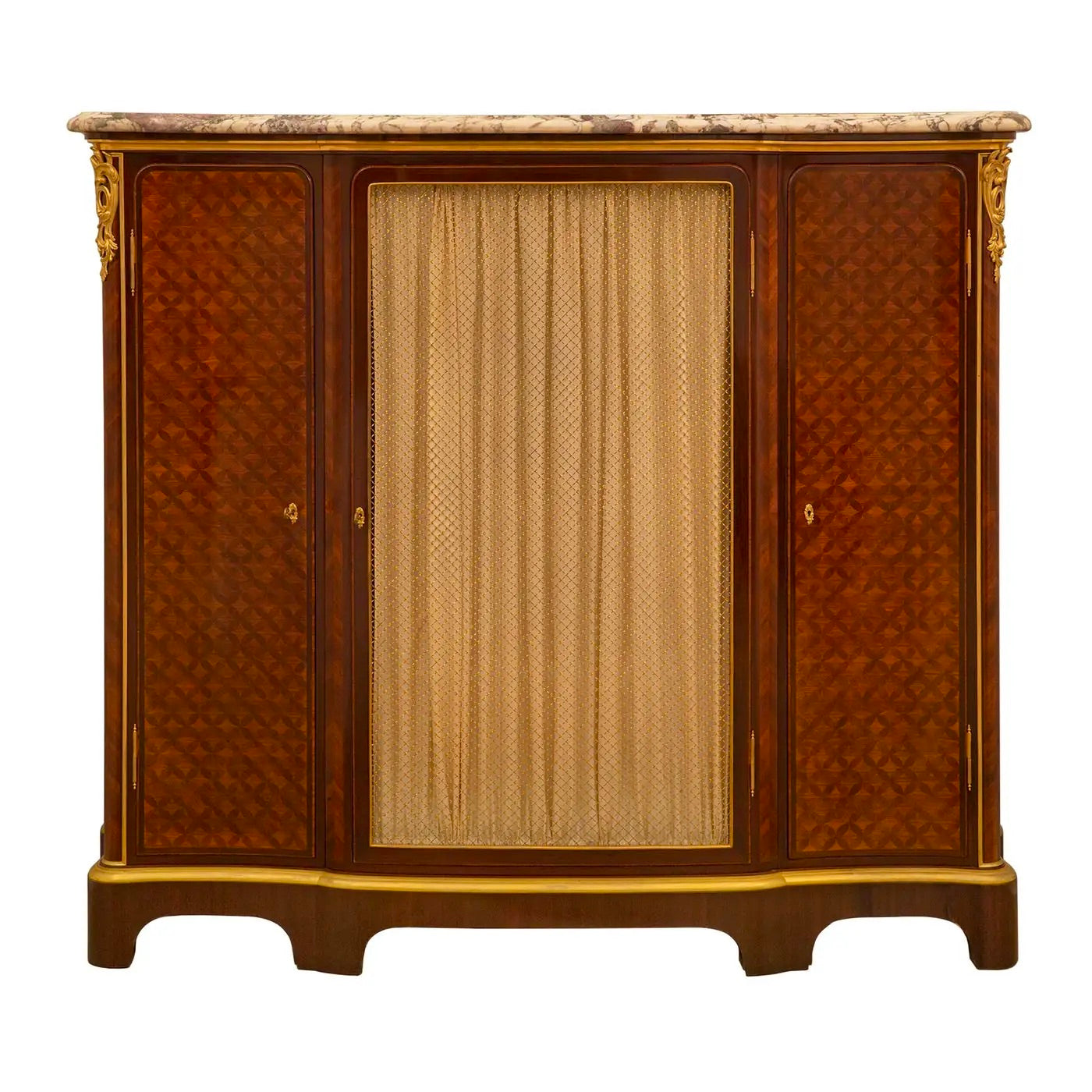 Vitrina Francesa en Tulipwood, Ormolu y Mármol Brèche Violette | Siglo XIX, Estilo Luis XV