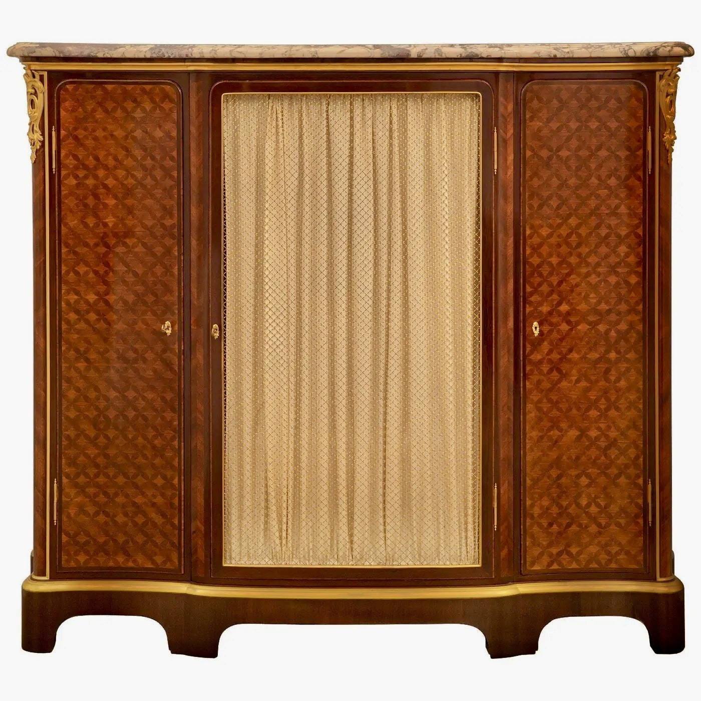 Vitrina Francesa en Tulipwood, Ormolu y Mármol Brèche Violette | Siglo XIX, Estilo Luis XV