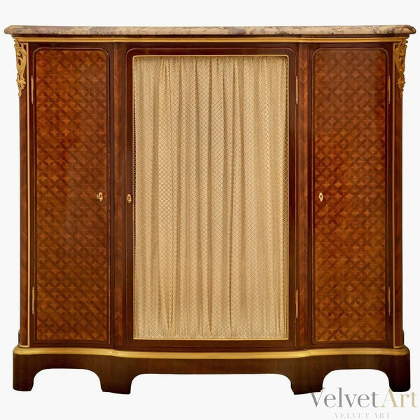 Vitrina Francesa en Tulipwood, Ormolu y Mármol Brèche Violette | Siglo XIX, Estilo Luis XV