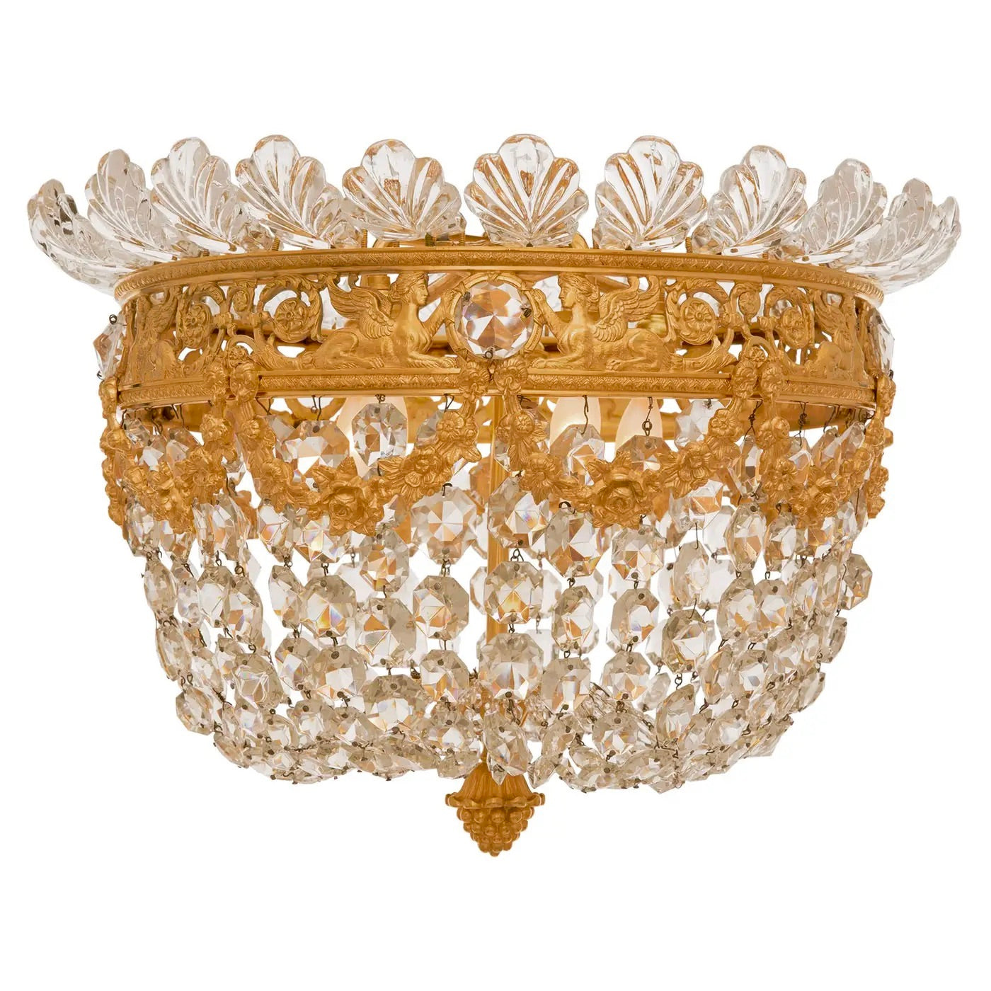 Araña Francesa de Ormolu y Cristal | Plafonnier Estilo Luis XVI del Siglo XIX