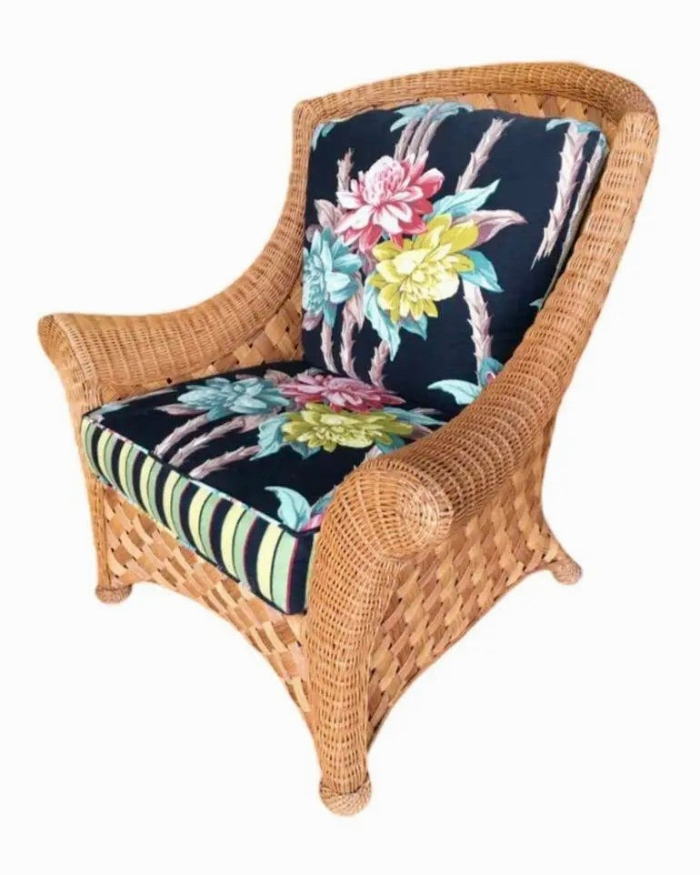 Sillón de Mimbre Tejido "Big Dady" con Otomana de los Años 80