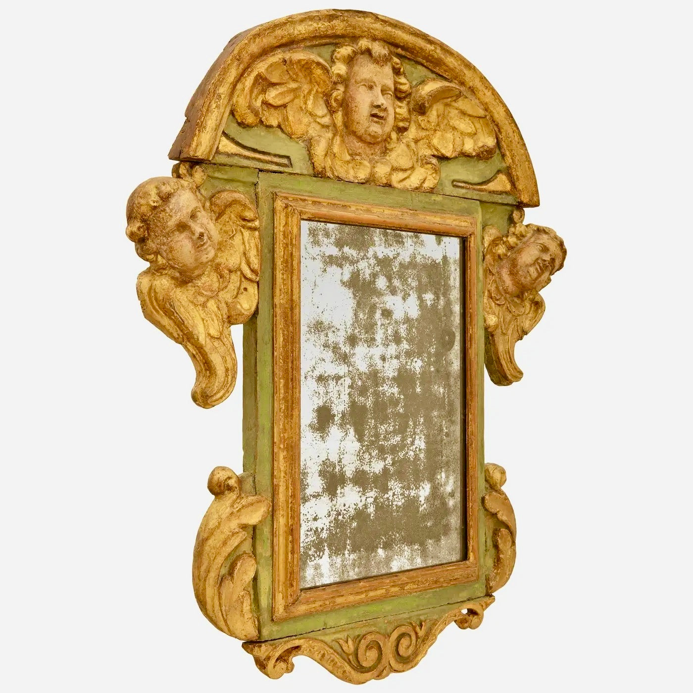 Espejo Barroco Italiano de Madera Patinada y Giltwood del Siglo XVIII
