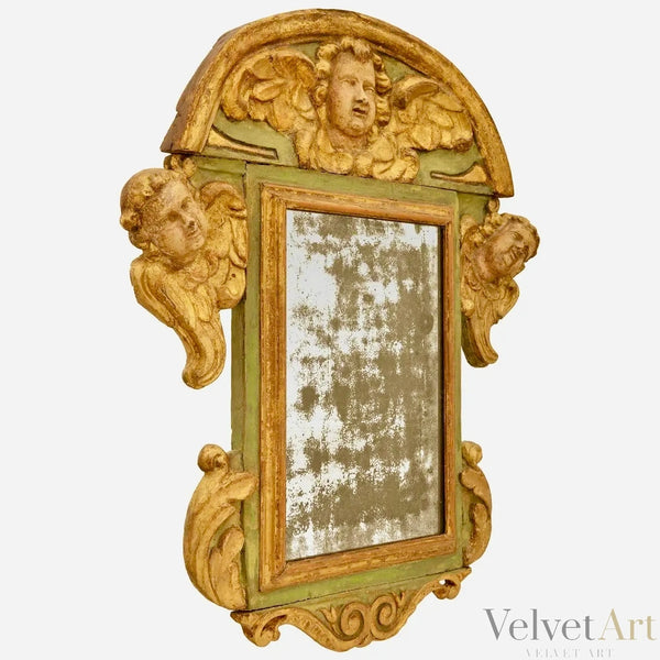 Espejo Barroco Italiano de Madera Patinada y Giltwood del Siglo XVIII